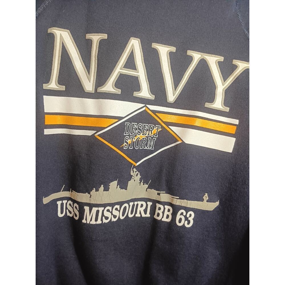 VTG Lee U.S. Navy Desert Storm USS Missouri BB-63 Sweatshirt Blue L Rare 90s